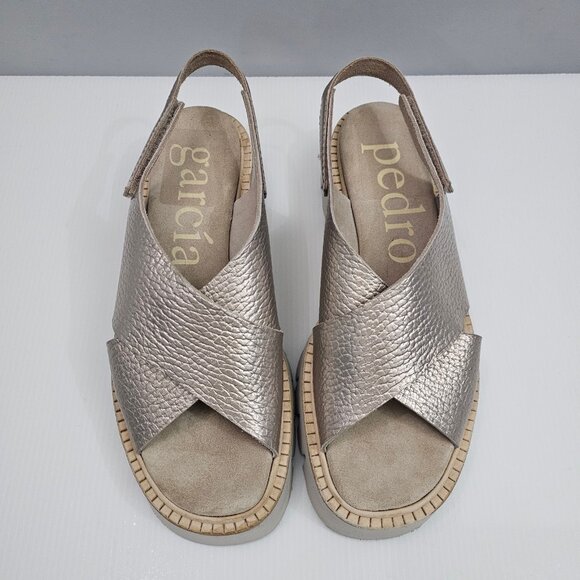 Pedro Garcia Reme Sandal Womens EU 39 Metallic Gold Leather Slingback Platform - Picture 4 of 14